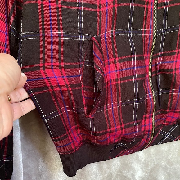 🎉Peyton Jensen Plaid Bomber Jacket, Size M,Red/Black/Royal Blue - Picture 4 of 9